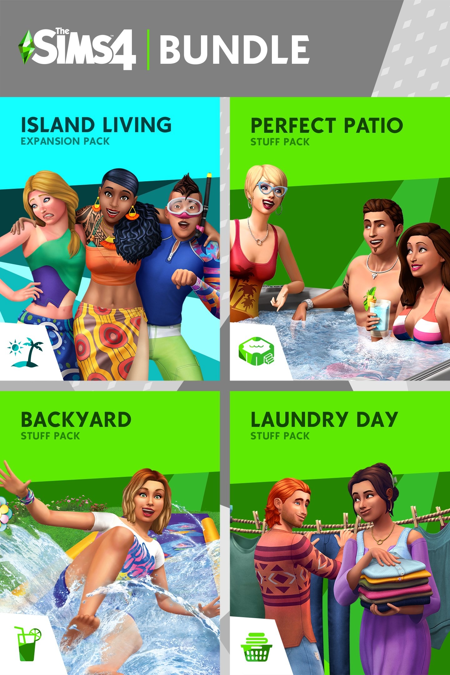 The Sims™ 4 Fun Outside Bundle – Island Living, Perfect Patio Stuff, Backyard Stuff, Laundry Day Stuff (DLC)