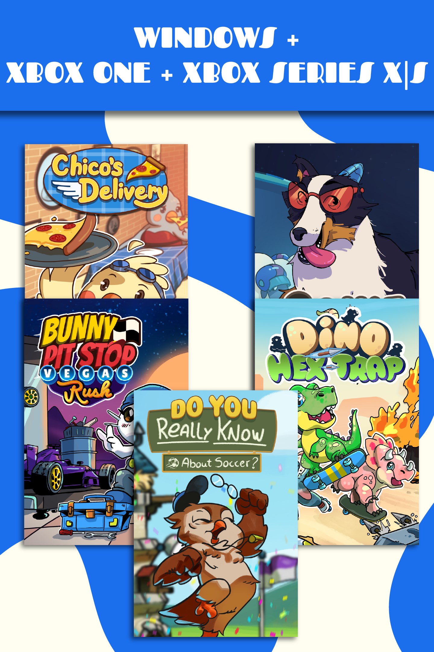 Bunny Pit Stop + Chico's Delivery + Collie Call+ Dino Hex Trap + Do You Really Know About Soccer? (Bundle)