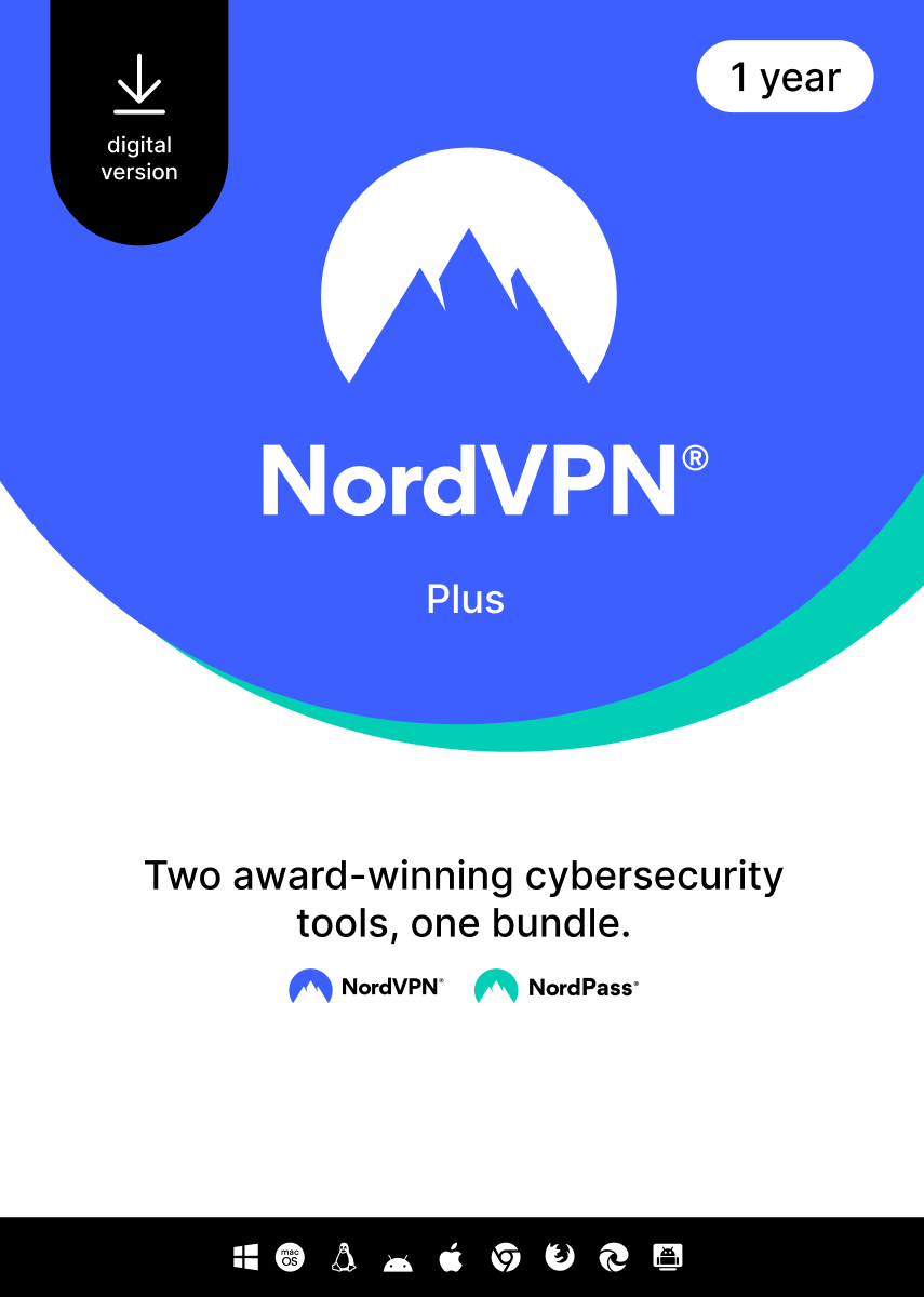 NordVPN Plus - 1 Year - 10 Devices (PC/MAC/Mobile) VPN & Cybersecurity Software Subscription