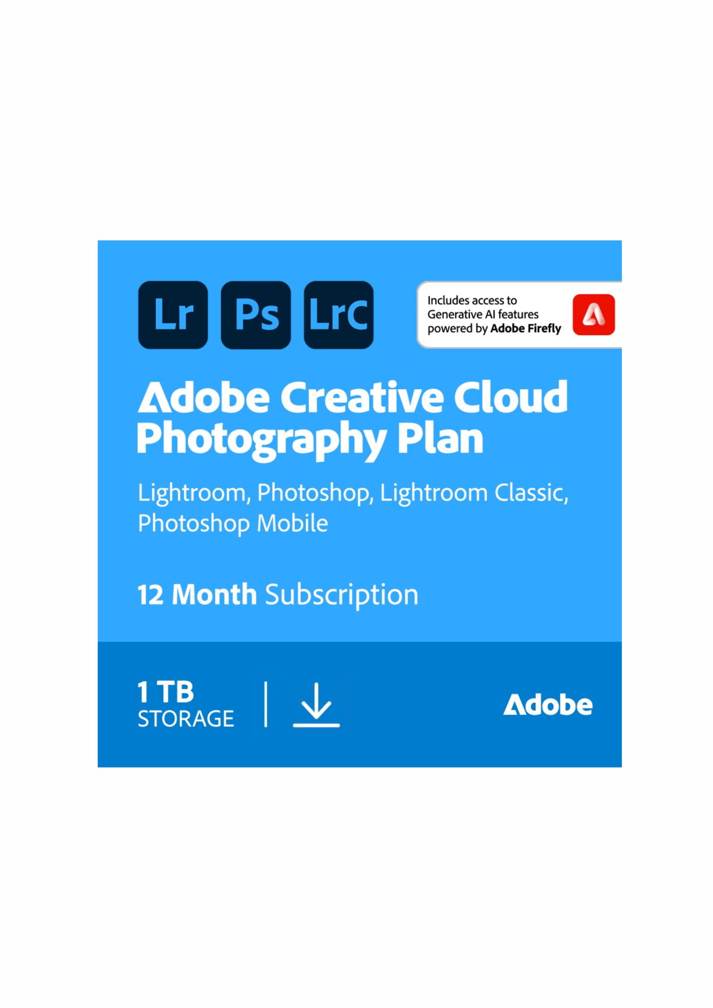 Adobe Creative Cloud Photography Plan Subscription (1 Year, 1 TB)