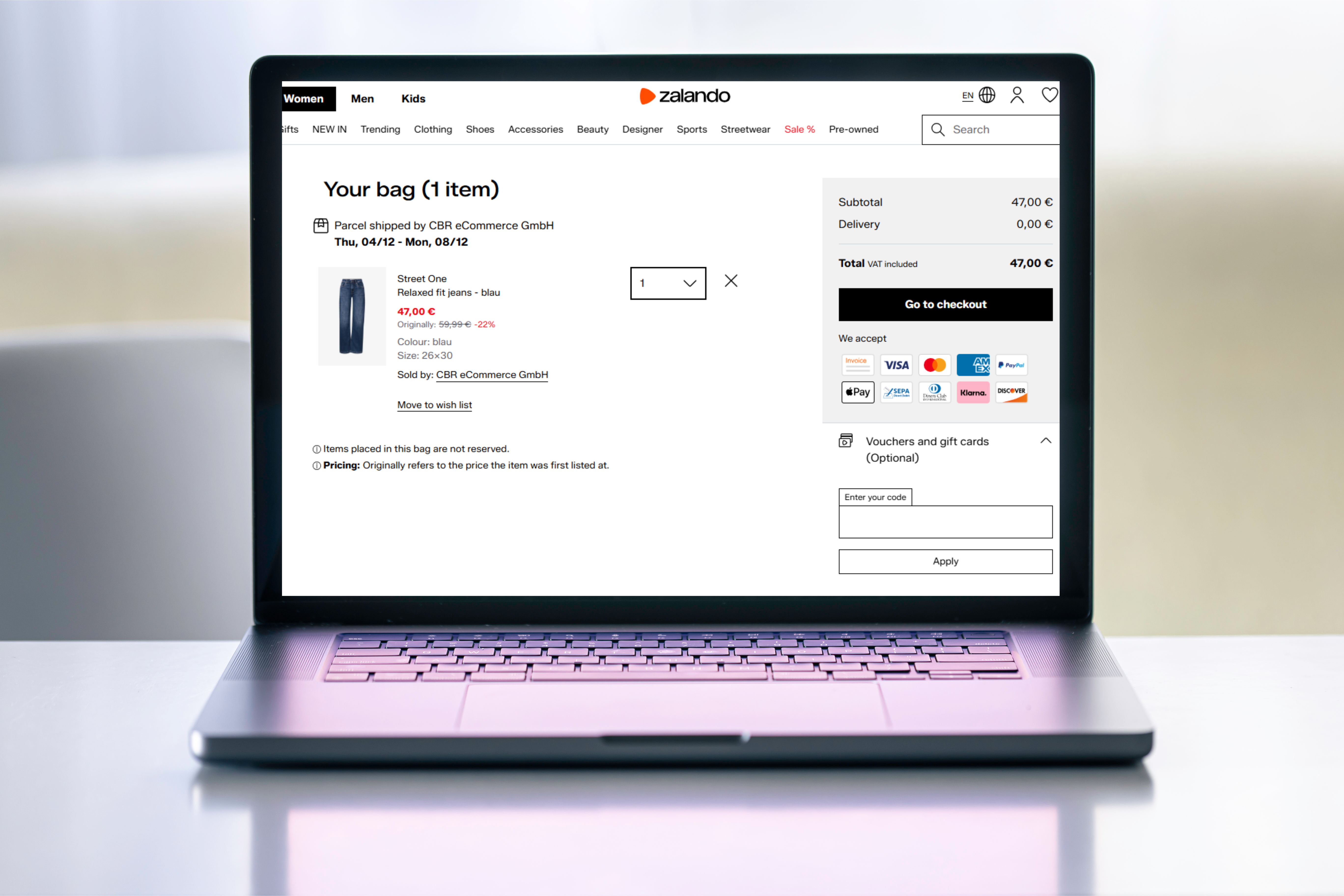 Redeeming Zalando gift card