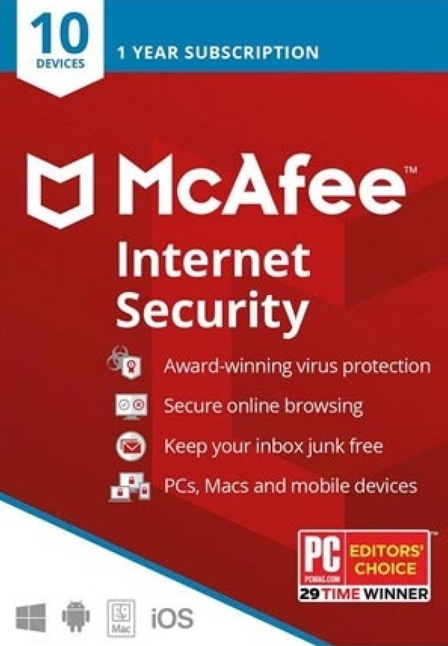 McAfee Internet Security 2020 10 Devices 1 Year Key