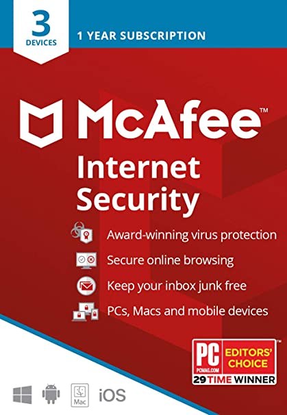 McAfee Internet Security 2020 3 Devices 1 Year Key