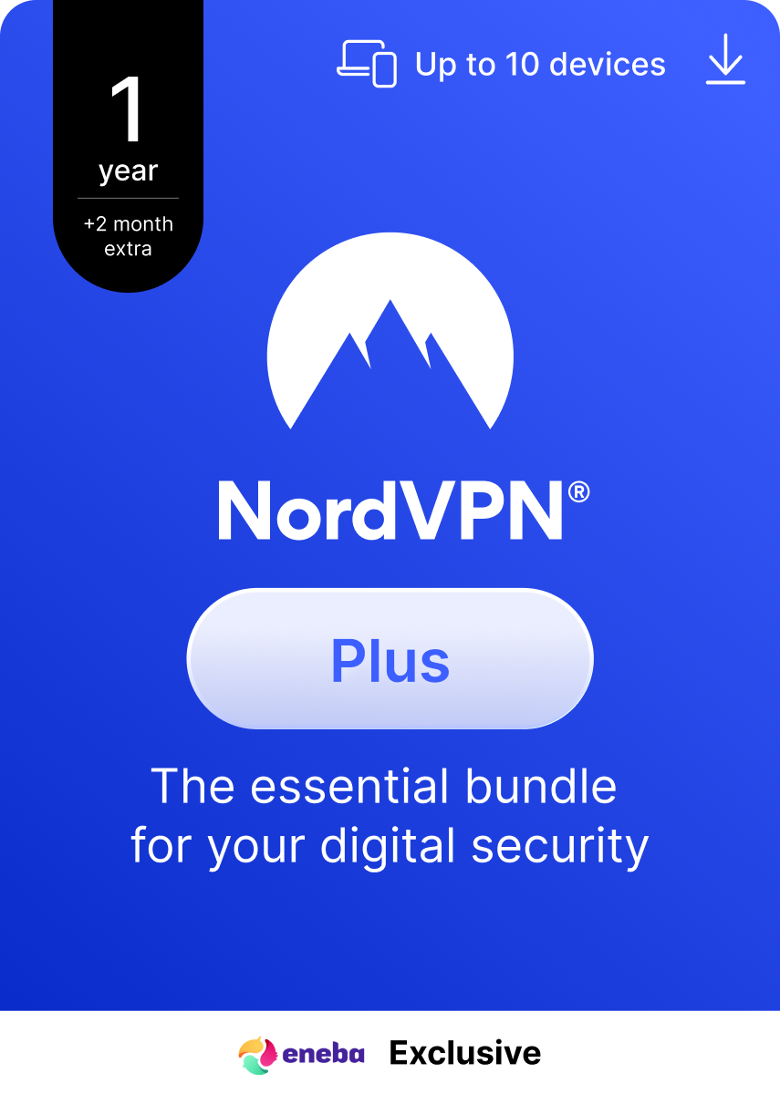 NordVPN Plus Eneba Exclusive - 10 Devices - 1 Year + 2 Extra Months (PC/MAC/MOBILE) VPN & Cybersecurity Software Subscription