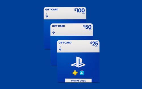 PlayStation gift cards - a selection of different values available for purchase online