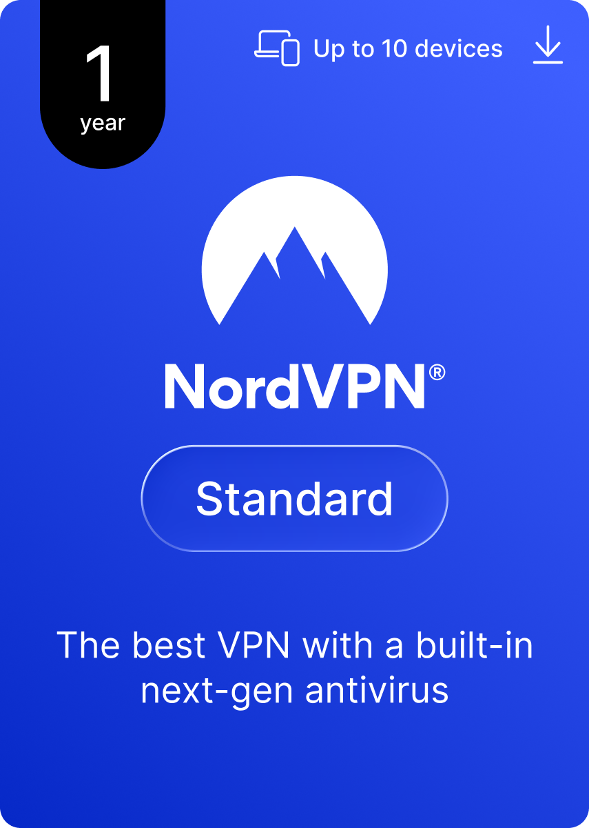 NordVPN Standard - 1 Year - 10 Devices (PC/MAC/Mobile) VPN & Cybersecurity Software Subscription