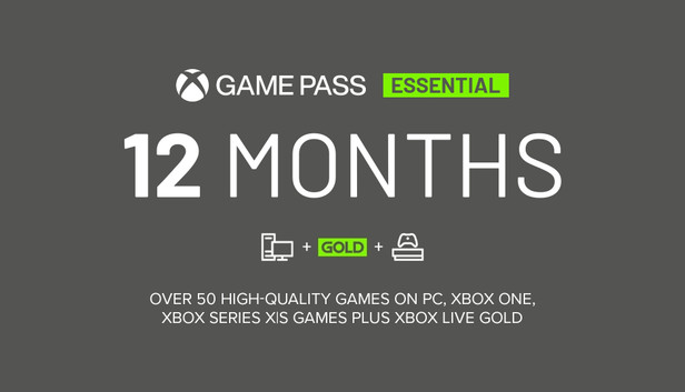 Close-up of an Xbox Game Pass Essential (Core) 12-month membership code.