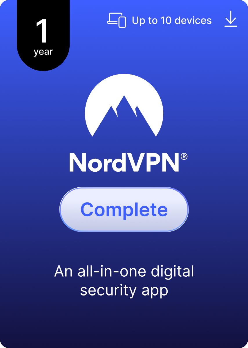 NordVPN Complete - 10 Devices - 1 Year (PC/MAC/MOBILE) VPN & Cybersecurity Software Subscription