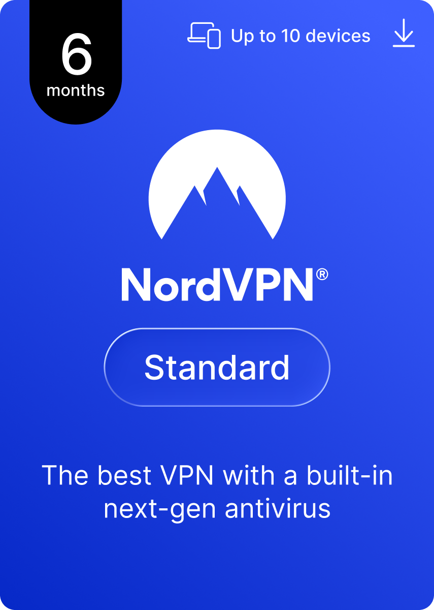 NordVPN Standard - 6 Month - 10 Devices (PC/MAC/Mobile) VPN & Cybersecurity Software Subscription