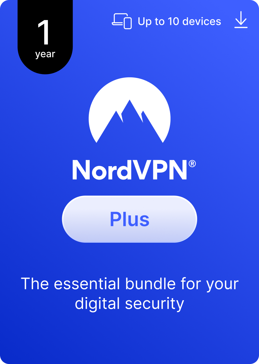 NordVPN Plus - 1 Year - 10 Devices (PC/MAC/Mobile) VPN & Cybersecurity Software Subscription