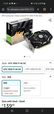 MSI GeForce GTX 1050 Ti 4 GB 1341-1455 Mhz PCIe x16 GPU for sale