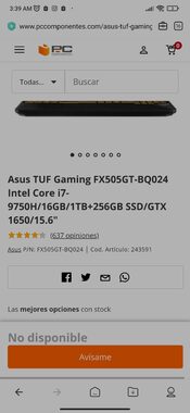 Asus TUF FX505 Intel i7-9750H Intel GeForce GTX 1650 GDDR5 / 16GB DDR4 / 256GB NVME / 48 Wh / 802.11 ac / Red matter