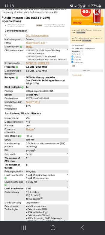 Buy AMD Phenom II X6 1055T 2.8 GHz AM3 6-Core CPU