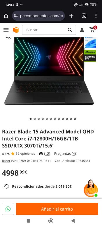 RAZER BLADE 15 ADVANCED MODEL ORDENADOR for sale