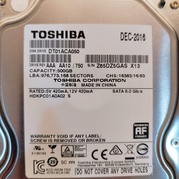 Toshiba 500 GB HDD Storage