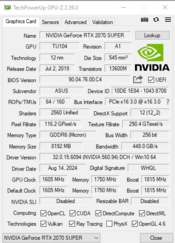 Asus GeForce RTX 2070 SUPER 8 GB 1635-1845 Mhz PCIe x16 GPU