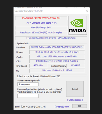 MSI GeForce GTX 1070 Ti 8 GB 1607-1683 Mhz PCIe x16 GPU