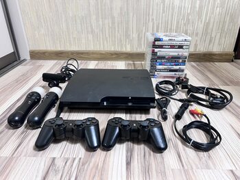 PS3 SLIM 160 GB (atrištas) + 2 Pulteliai + PlayStation Move + 13 Žaidimų