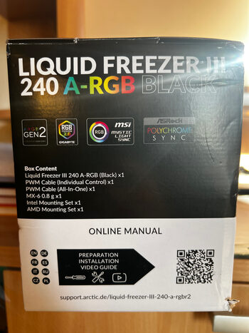 ARCTIC Liquid Freezer 240 500-1350 RPM Water Cooled CPU Cooler