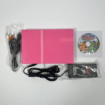 PlayStation 2 Slimline, Pink + Cables and a Game