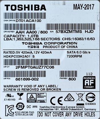 Toshiba 1 TB HDD Storage