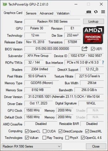 XFX Radeon RX 590 8 GB 1580-1600 Mhz PCIe x16 GPU