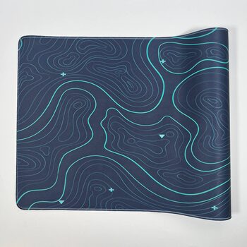 Extended Gaming Mousepad 90x40 cm - Abstract Dark Blue with Teal Contour Lines