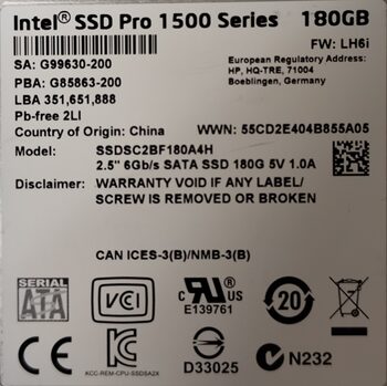 Intel Pro 2500 180 GB SSD Storage