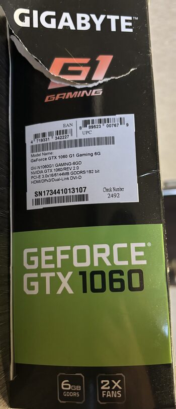 Gigabyte GeForce GTX 1060 6GB 6 GB 1632-1860 Mhz PCIe x16 GPU for sale