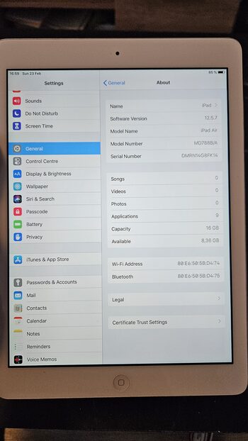 Apple iPad Air 16GB Wi-Fi Silver for sale