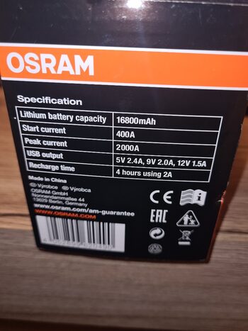 Naujas Osram Batterystart 400 akumuliatoriaus paleidėjas/power bankas