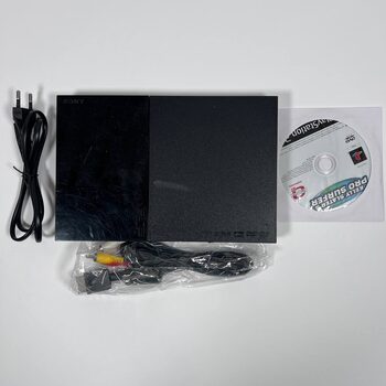 PlayStation 2 Slimline, Black + Cables and a Game