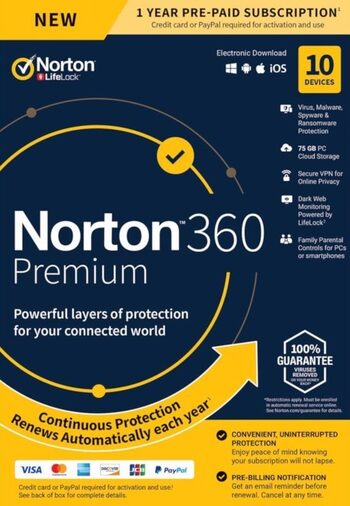 Norton 360 Premium 75GB - 10 Devices 1 Year - Norton Key EUROPE