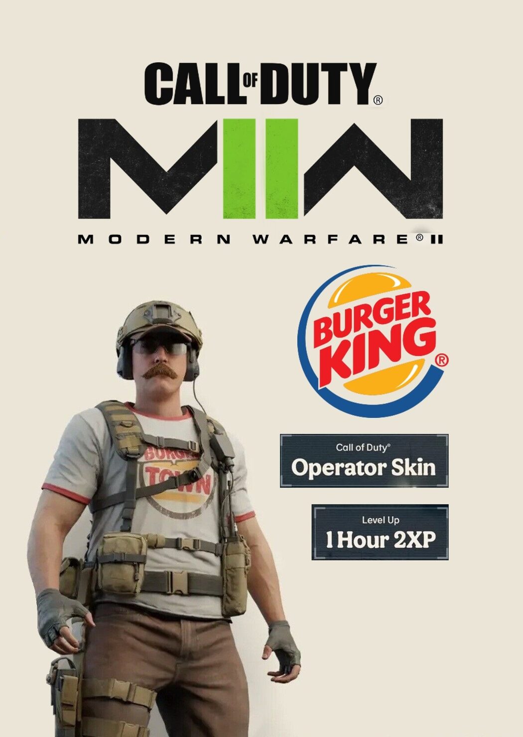 Call of Duty®: Modern Warfare® II - Burger King Operator Skin + 1 Hour 2XP  (DLC) www.callofduty.com Key EUROPE