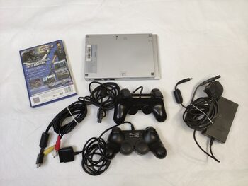 PlayStation 2 Slim, Silver + controllers + game