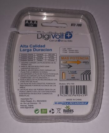 2x Pilas Recargables 700mAh DigiVolt (Como Nuevo) - 2€