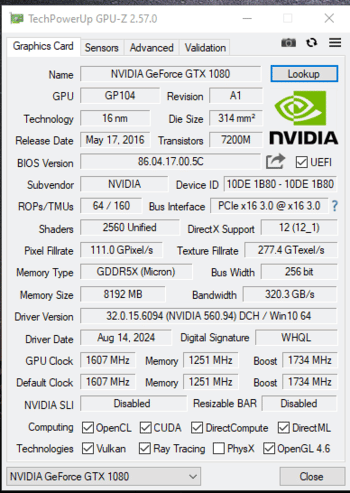 Palit GeForce GTX 1080 8 GB 1607-1733 Mhz PCIe x16 GPU