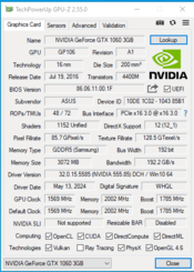 Asus GeForce GTX 1060 3GB 3 GB 1594-1809 Mhz PCIe x16 GPU