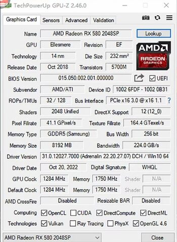 RX 580 8GB DDR5 Miller