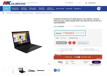 Lenovo Thinkpad X13 AMD Ryzen 7 PRO 4750U AMD Radeon RX Vega 5 (Picasso) / 16GB DDR4 / 256GB NVME / 48 Wh / Wi-Fi 6 AX200 / Black for sale