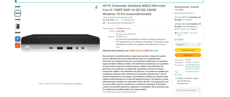 HP PC Ordenador EliteDesk 800G3 Mini Intel Core i5-7600T RAM 16 GB SSD 240GB  for sale