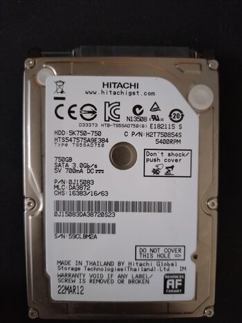 Hitachi 750gb 2.5" sata kietasis diskas hdd 