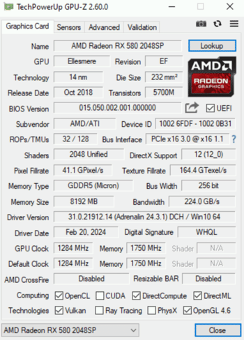 Sapphire Radeon RX 580 8 GB 1257-1450 Mhz PCIe x16 GPU for sale