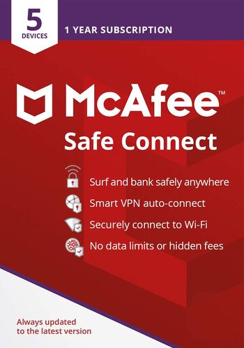 McAfee Safe Connect VPN 5 Appareils 1 An Clé McAfee GLOBAL