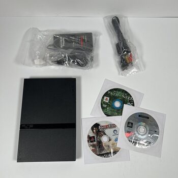 PlayStation 2 Slimline, Black, 8MB + Cables and 3 Games