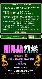 Shadow Warriors II - Ninja Gaiden II NES