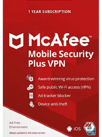 McAfee Mobile Security Plus w/ VPN Unlimited Devices 1 Year McAfee Klucz GLOBAL